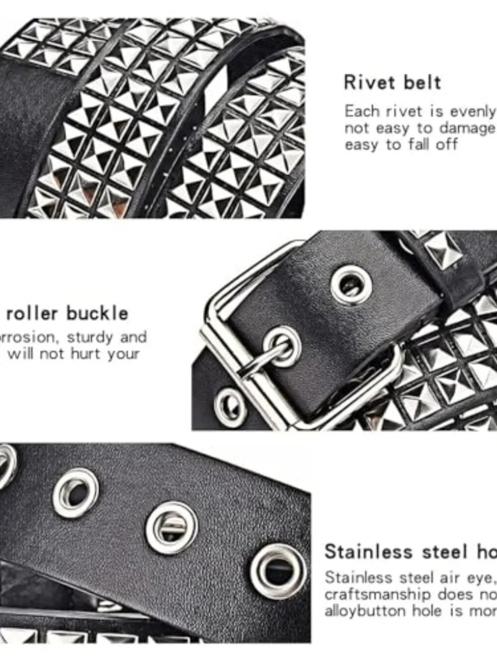 Black Studded Belt Punk Rock Rivet Belt Grommet Pyramid Men Women